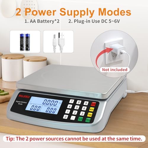 Food Scale 88lb/40kg Large Digital Kitchen Scale 0.05oz/1g with Price Computing Commercial Scale 304 Stainless Steel gram Scale for Baking Cooking Meat Restaurant ，USB or AA Battery(Included)