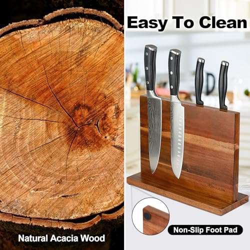 Magnetic Knife Block Double Sided Magnetic Knife Holder Rack with Strong Enhanced Magnets Acacia Wood Magnetic Knife Storage Stand