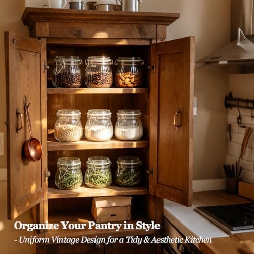 ComSaf Small Ribbed Glass Jars with Airtight Lids 17 oz 6 Pack Wide Mouth
