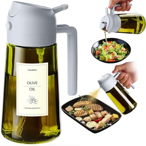 TrendPlain - Original 16oz/470ml Olive Oil Dispenser Bottle for Kitchen Gadgets and Air Fryer Accessories - Olive Oil Sprayer for Cooking w/Stickers - Ash