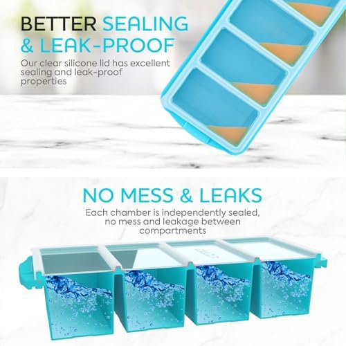 XOMOO Silicone Freezer Tray With Lid - Soup Freezer Container molds - Large Ice Cube Tray- makes 8 perfect 1 cup portions cubes, 2-Pack Freezer Storage Food Soups & Meal Prep - Oven & Dishwasher -Safe