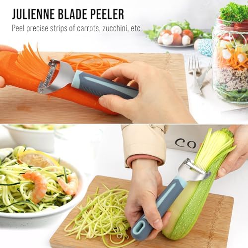 Julienne Peeler Vegetable Peeler with 4.8'' Long Silicone Handle