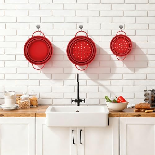 3 Pack Collapsible Colander with Strainer Bowl Set,Red