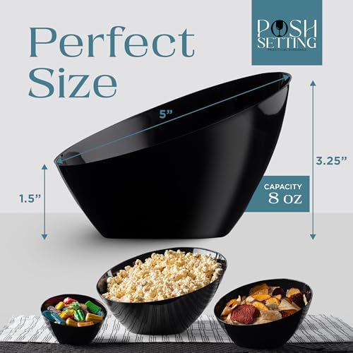5 Pack Black Angled Plastic Serving Bowl Disposable for Party Table 8oz