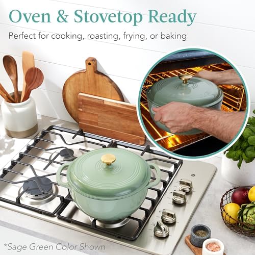 Best Choice Products 6 Quart Enamel Cast-Iron Round Dutch Oven, Family Style Heavy-Duty Pre-Seasoned Cookware for Home, Kitchen, Dining Room, Oven Safe w/Lid, Dual Handles - French Gray