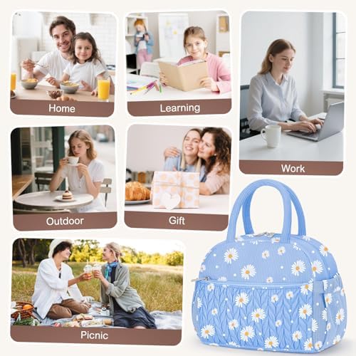 KUBYA Lunch Box for Women, Cute Corduroy Insulated Lunch Bag Women Reusable Work Leakproof Simple Adults Large Lunch Boxes Tote Bag Men Cooler Bag