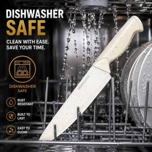 14-Piece Cream Kitchen Knife Block Set with Built-in Sharpener