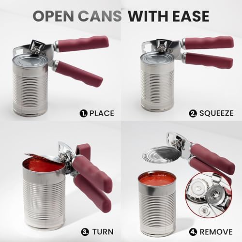 Zulay Kitchen Manual Can Opener Heavy Duty Patented Stainless Steel, Wine