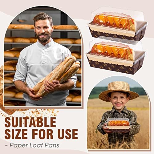 Sabary 50 Pcs Paper Baking Loaf Pan with Lids Disposable Paper Pans Mold for Christmas Winter Birthday Cake Bread Bakery Holiday Gifts(5.91 x 2.48 x 1.94 Inches)