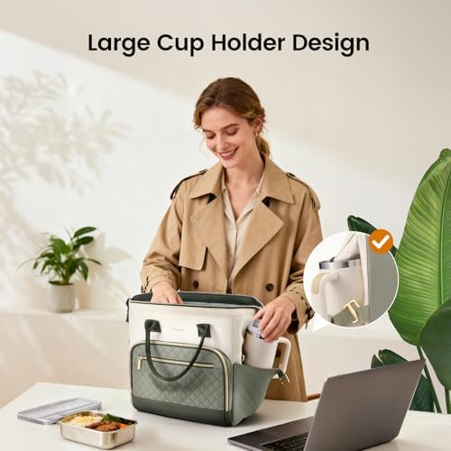 LOVEVOOK Lunch Bag Women, Insulated Lunch Box for Women with Cup Holder
