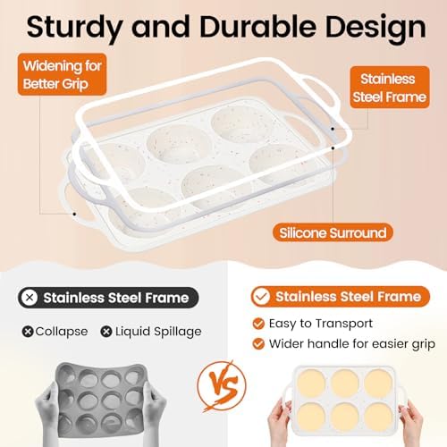 Silicone Jumbo Muffin Pan for Baking with Metal Reinforced Frame, 6 Cup Nonstick Extra Large Muffin Tin, BPA Free Cupcake Pan and Dishwasher Safe Big Muffin Pan