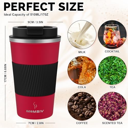 MOMSIV 17oz Travel Coffee Mug, Insulated Coffee Cup with Leakproof Lid