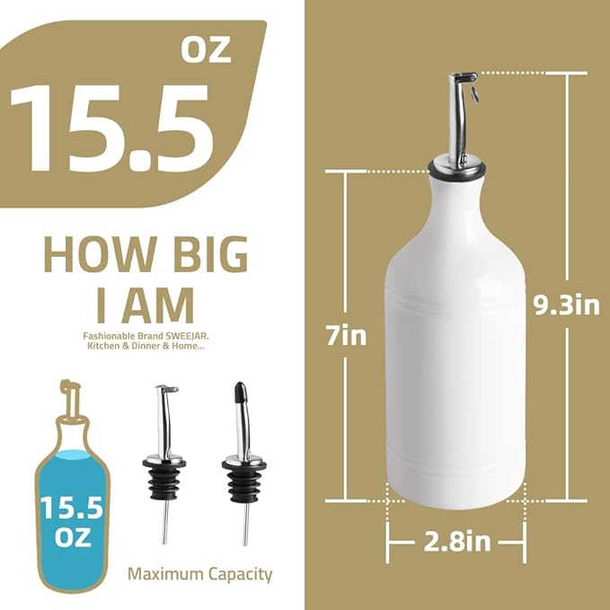 Sweejar Ceramic Olive Oil Dispenser Bottle, Opaque Oil Cruet Protects to Reduce Oxidation, Suitable for Storage Vinegar, Coffee Syrups & Other Liquids, Pack of 1, 15.5 Fl Oz(Gray)