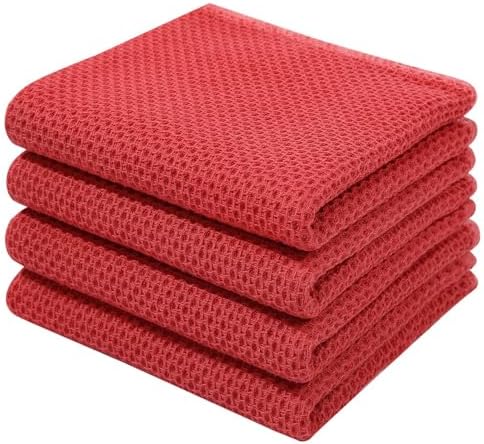 Homaxy 100% Cotton Waffle Weave Kitchen Dish Towels 4-Pack, Brick Red