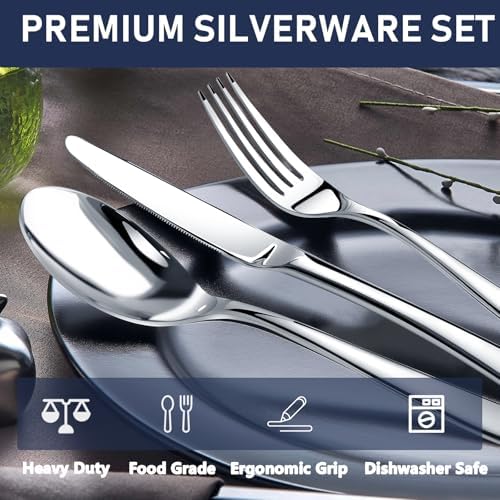Heavy Duty Silverware Set for 12, Stainless Steel Flatware Cutlery Set