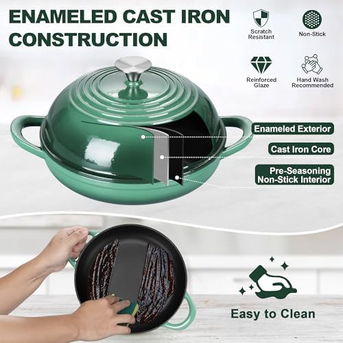 TeamFar Cast Iron Bread Dutch Oven, 6 Qt Enameled Dutch Oven Pot