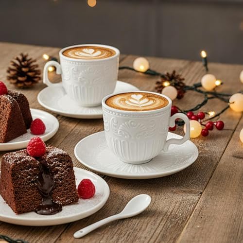 ZAVOOS Set of 6 Tea Cup and Saucer with Spoons, 6 Oz