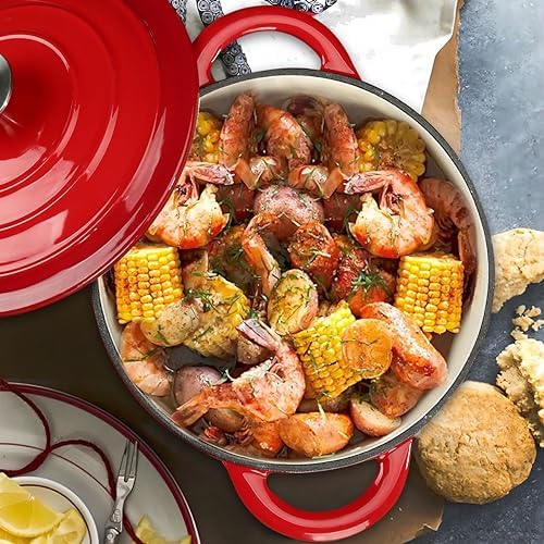 4.5 QT Enameled Cast Iron Dutch Oven with Self-Basting Lid, Heavy Duty Soup Pot for Tender Stews, Slow Cooking, Roasts & Bread Baking, Moisture-Locking, Smooth Easy-Clean Enamel Interior, Oven Safe 500°F