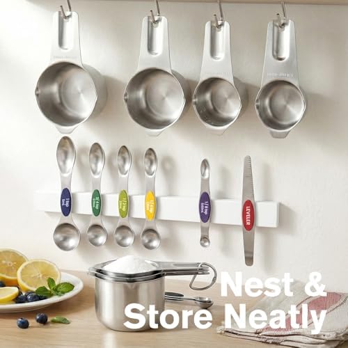 ChefAide Magnetic Measuring Cups & Spoons Set of 15 with Leveler