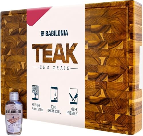 Teak Wood Cutting Board for Kitchen, End Grain Extra Thick Butcher Block