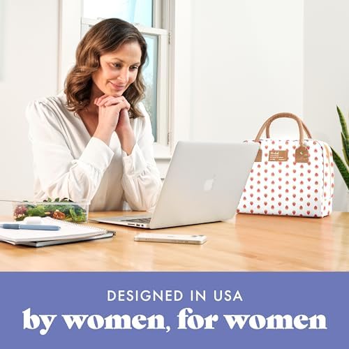 Fit & Fresh Bloomington Lunch Bag for Women - Insulated Large Lunch Box for Work with Containers, Leak-Resistant, Stain-Resistant, Zipper Closure, Strawberry
