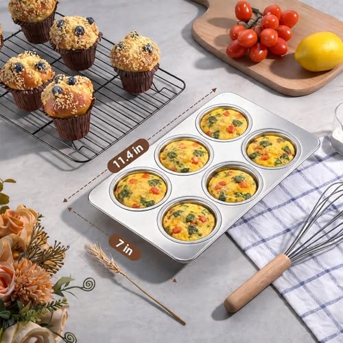 LIANYU Stainless Steel Muffin Cupcake Pan, 6 Cup Muffin Tin for Cup Cake