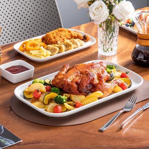 vancasso Stern Serving Platters Set of 3, 11/13/ 15 Inches Rectangular Ceramic Serving Plates, White Serving Trays for Entertaining