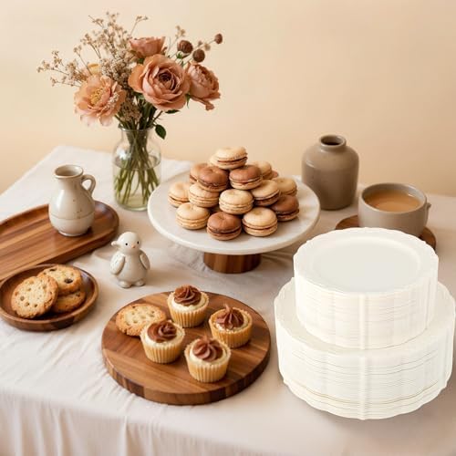 U-QE 100 Pcs Ivory Plastic Plates for Party - Ivory Disposable Plates