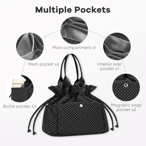 Yarnic Lunch Bag Women Insulated Lunch Box (Polka Dots Black)