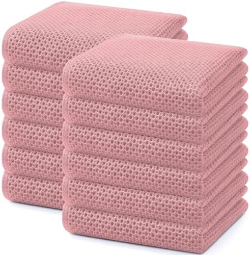 Homaxy 100% Cotton Waffle Weave Kitchen Dish Towels 12-Pack, Dried Rose