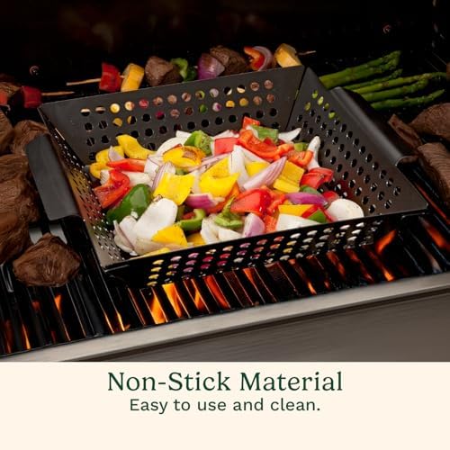 Cuisinart 11" x 11" Non-Stick Grill Wok, Perforated BBQ Grill Basket for Grilling Veggies, Meat & Stir-Fry, Outdoor Grilling Basket for Charcoal and Gas Grills
