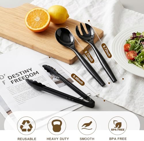 48 Pcs Disposable Black Plastic Serving Utensils, Forks Spoons Tongs