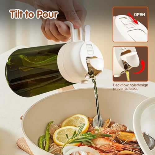 YARRAMATE 2PCS 16oz/470ml Oil Sprayer for Cooking with Stickers, Food-Grade 2 in 1 Olive Oil Dispenser Bottle for Kitchen, Premium Dark Green Glass Oil Bottle for Air Fryer, BBQ(White & Orange)
