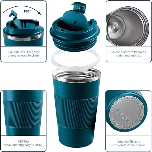 Insulated Travel Coffee Mug, Stainless Steel Coffee Cup with Leakproof Lid
