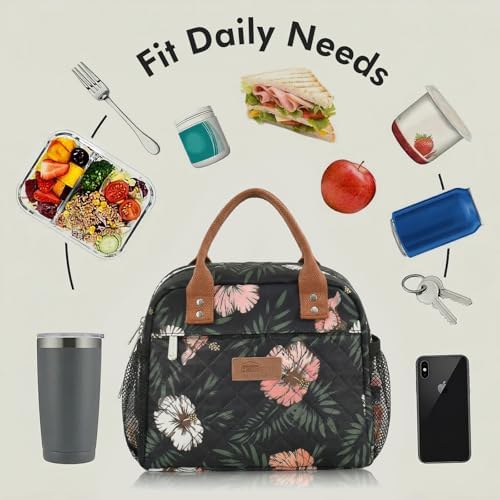 HOMESPON Insulated Lunch Bag for Women Men, Cooler Tote Box, Green Leaves