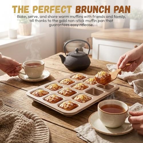 Good Dee's Square Non-Stick 12-Cup Muffin Pan - Naturally Slick - Carbon Steel - PTFE & PFOA Free - Perfect for Brownies, Cupcakes, Muffins, and More
