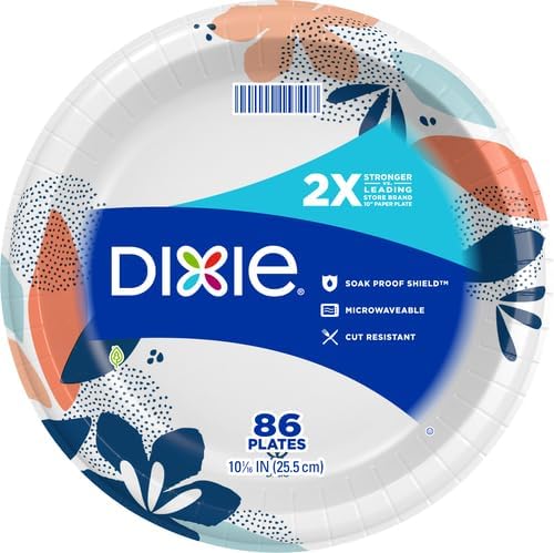 Dixie Paper Plates, Large 10 Inch | 2X Stronger | Microwave-Safe | Soak-Proof | 86 Count, Pack of 3