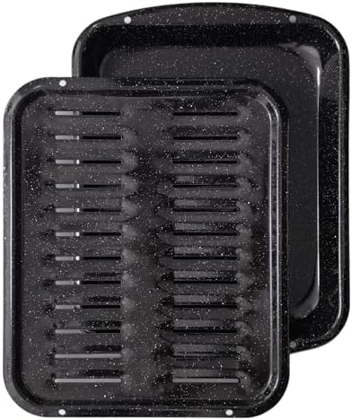 Broiler Pan for Oven Nonstick 16.75” x 13” Porcelain Nonstick Coated - Broiling Pan for Oven Withstands Heat up to 550° F - Heavy Duty Broil Pans and Rack Circulates Heat and Drains Fat (Speckled)