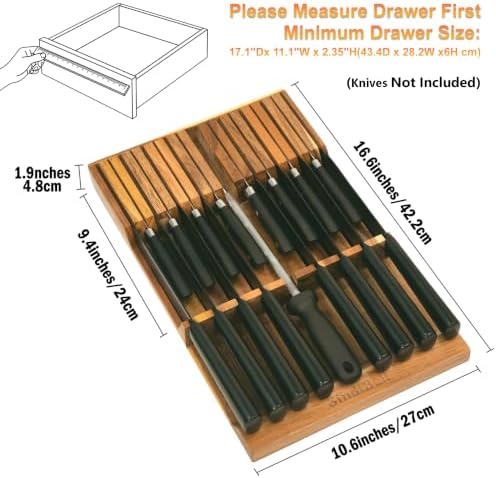 In Drawer Knife Block Acacia Wood Kitchen Knives Drawer Organizer Large