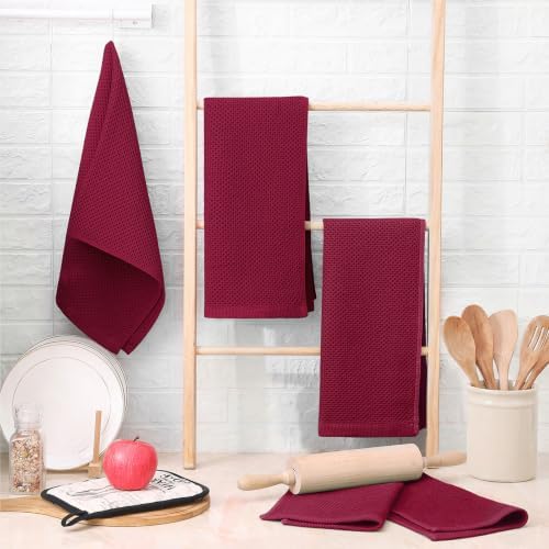 Homaxy 100% Cotton Waffle Weave Kitchen Dish Towels 4-Pack, Magenta