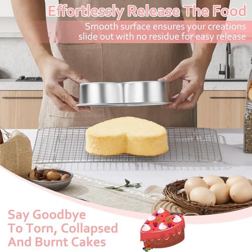 TeamFar Heart Cake Pan Set of 2, 8 Inch Stainless Steel Cake Pans
