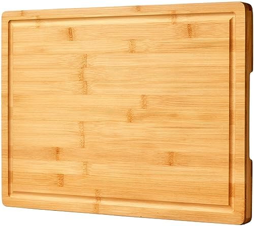 Allsum 24x18" Extra Large Bamboo Cutting Boards for Kitchen, XXL Wood Charcuterie Boards Cheese Serving Tray with Side Handles and Juice Grooves, Solid Durable Reversible