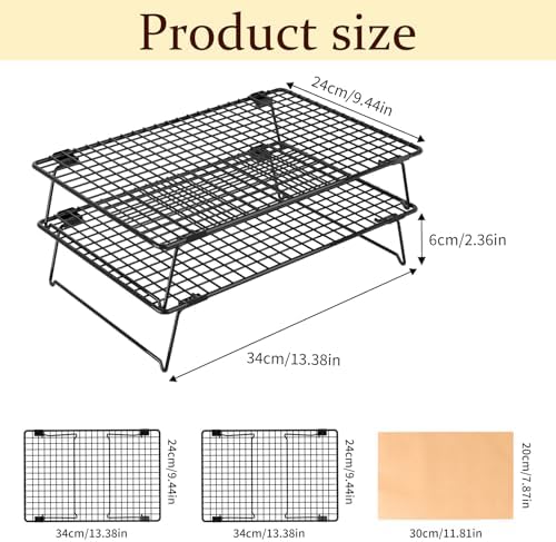 2 Tier Cookie Cooling Rack 13.4"x9.3" with 50 Pcs Baking Paper