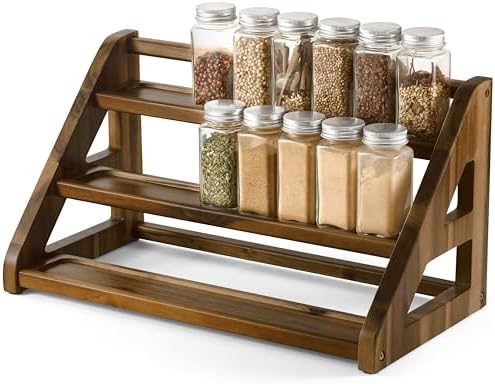 Tinamo Acacia Wood Spice Rack, 3-Tier Spice Rack Organizer for Countertop