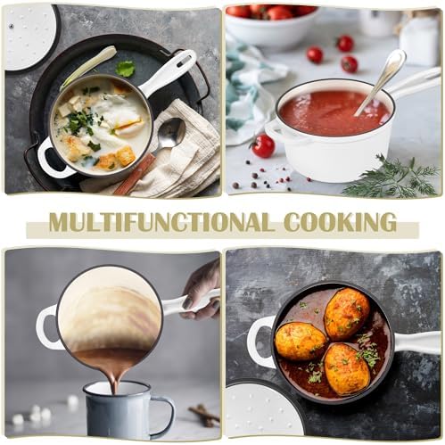 E-far Enameled Cast Iron Sauce Pan with Lid, 1 Quart Dutch Oven Saucepan, Mini Sauce Pot for Cooking, Boiling, Healthy & Non Toxic, Induction & Oven Safe, White