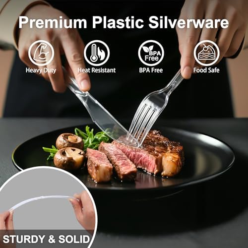 BYSNOW 100 Count Extra Heavy Duty Plastic Silverware Disposable Cutlery Set