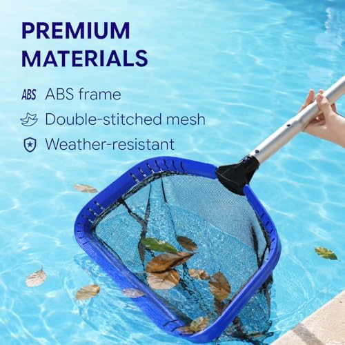 Professional Pool Skimmer Net, Heavy Duty Deep Fine Nylon Mesh Bag Leaf Skimmer with Aluminum Frame, Fast Debris Cleaning for Inground & Above Ground Pools and Ponds, No Pole