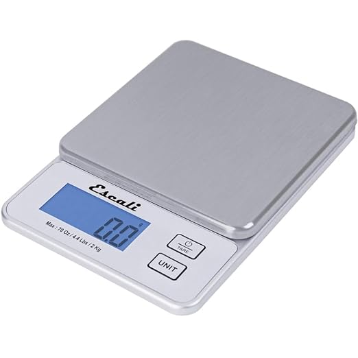 Escali Vera PR2000S Compact High Precision Kitchen/Baking/Herb Scale, Measures Liquid and Dry Ingredients, LCD Digital Display, 4.4lb Capacy, Silver