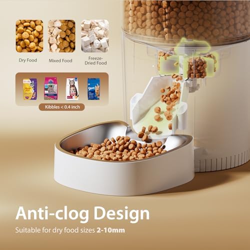 IMIPAW Automatic Cat Feeder, 3L Timed Pet Dry Food Dispenser with Clog-Free Design, Auto Feeder for Cats, 1-6 Meals Per Day, Desiccant Bags, with Stainless Steel