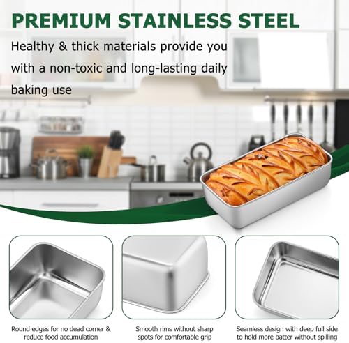 TeamFar Loaf Pans for Baking, 9 x 5 Inch Stainless Steel Loaf Bread Pans